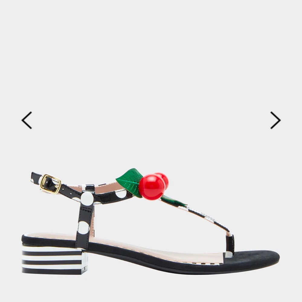 Asbury Black & White T-strap Sandals with Polka Dots & Colorful Pom-poms NWT